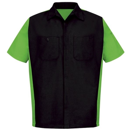 WORKWEAR OUTFITTERS Men's Short Sleeve Two-Tone Crew Shirt Black/Lime, Small SY20BL-SS-S